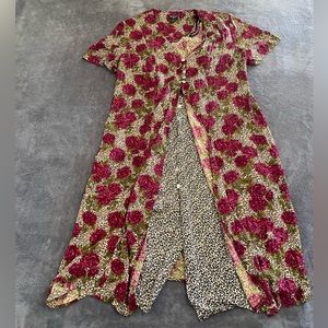 Vintage MSK Women Floral Animal Print Long Button Front Dress
